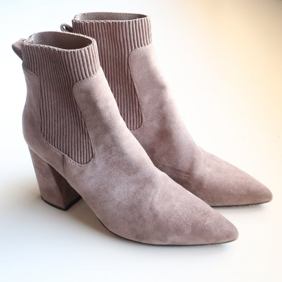 Steven by Steve Madden Taupe Suede Pointy Toe Pull-On Sock Booties / Ankle Boots - Picture 15 of 16